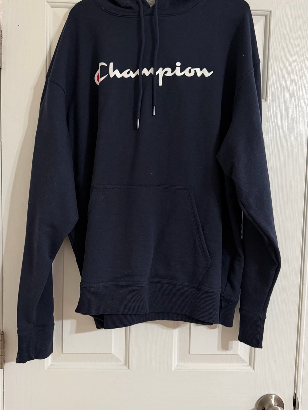 Champion Men’s Navy Hoodie with White Logo